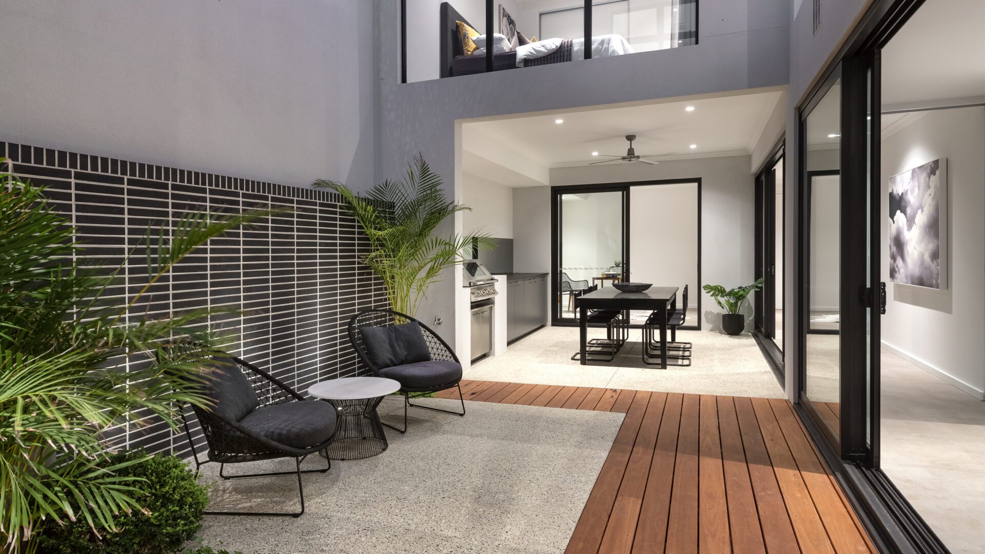 Open courtyard at the centre of a narrow lot home design