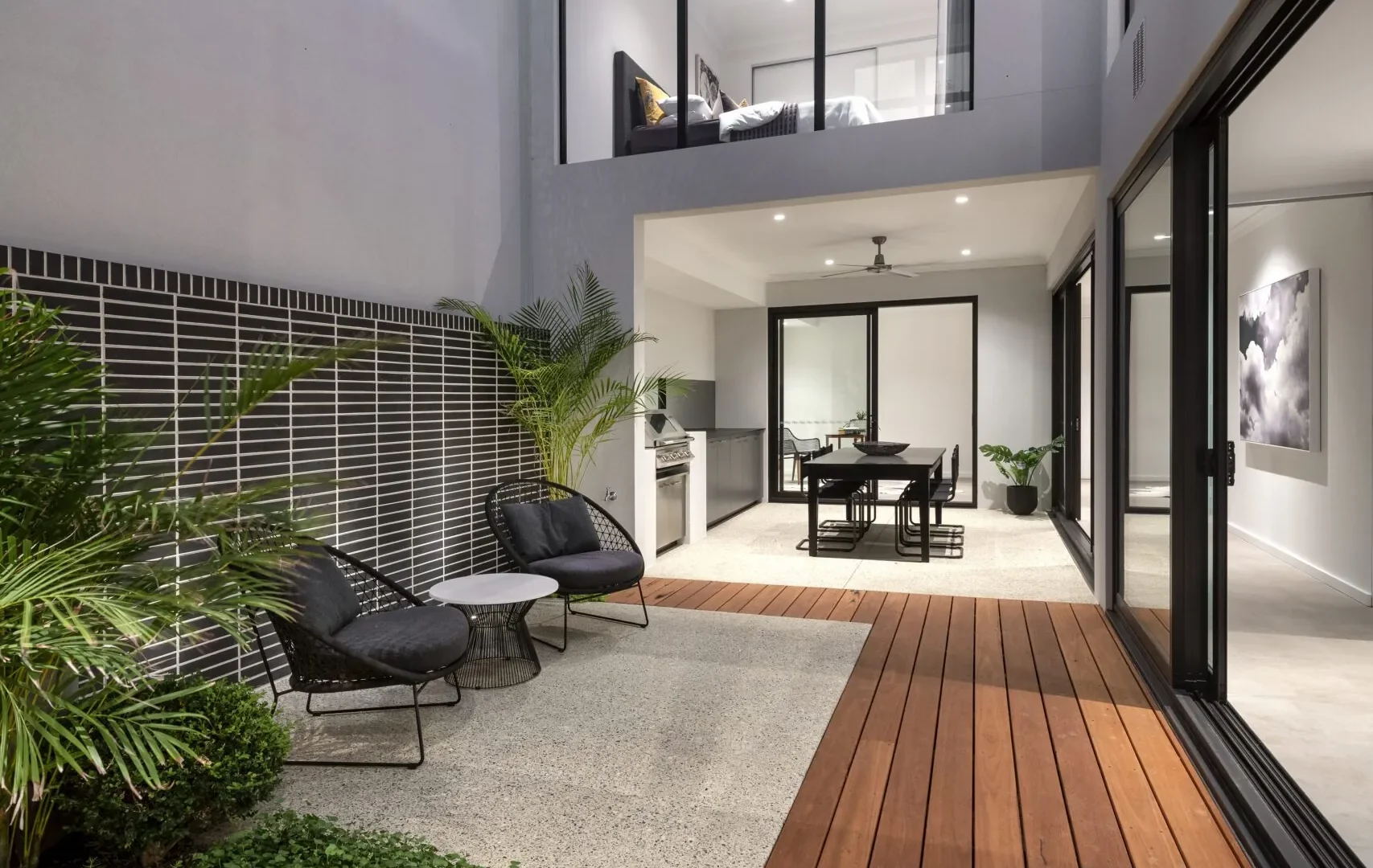 Open courtyard at the centre of a narrow lot home design
