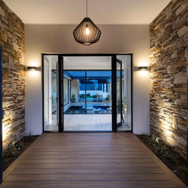 Home entrance with warm lighting 