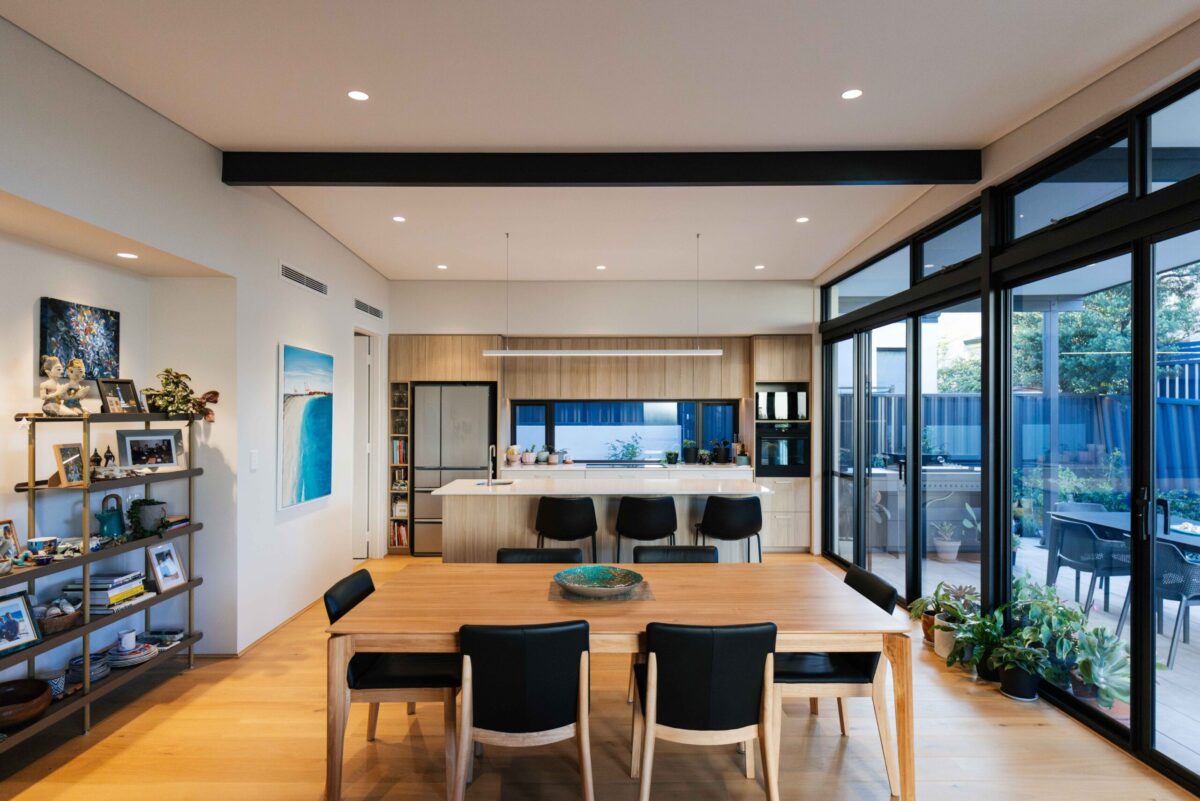 The photo shows the finished dining and kitchen, for our clients