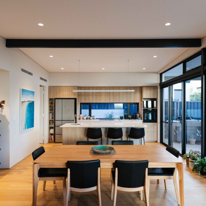 The photo shows the finished dining and kitchen, for our clients